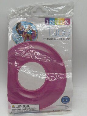 Intex Transparent Pool Tube 30" Pink Float For Ages 8+ Durable Vinyl Swim Ring